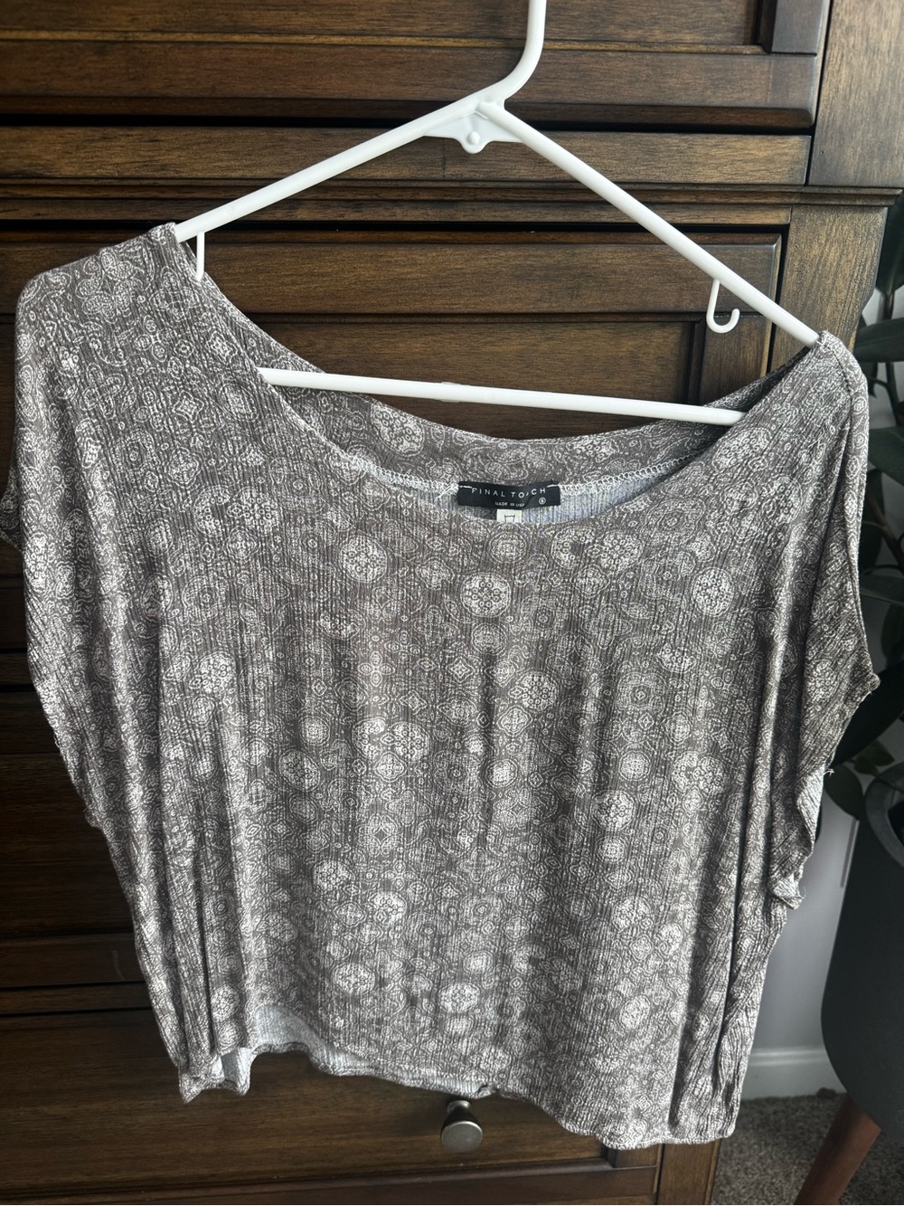 Final Touch Taupe Patterned Cropped Tee